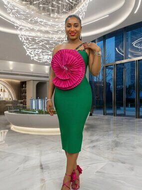 Green Bandage Embellished Midi Dress